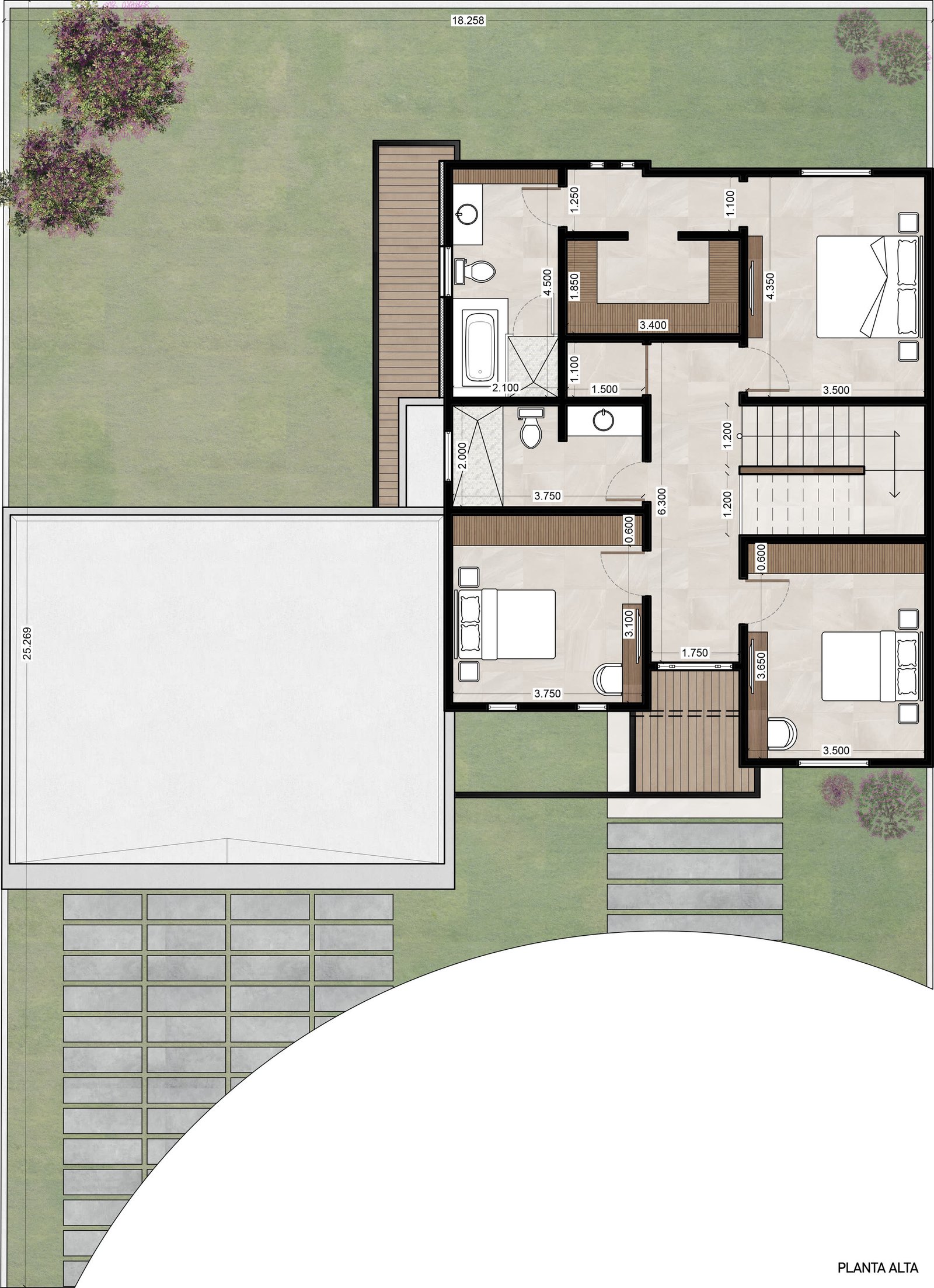 Plano arquitectónico de la Planta alta del Modelo B