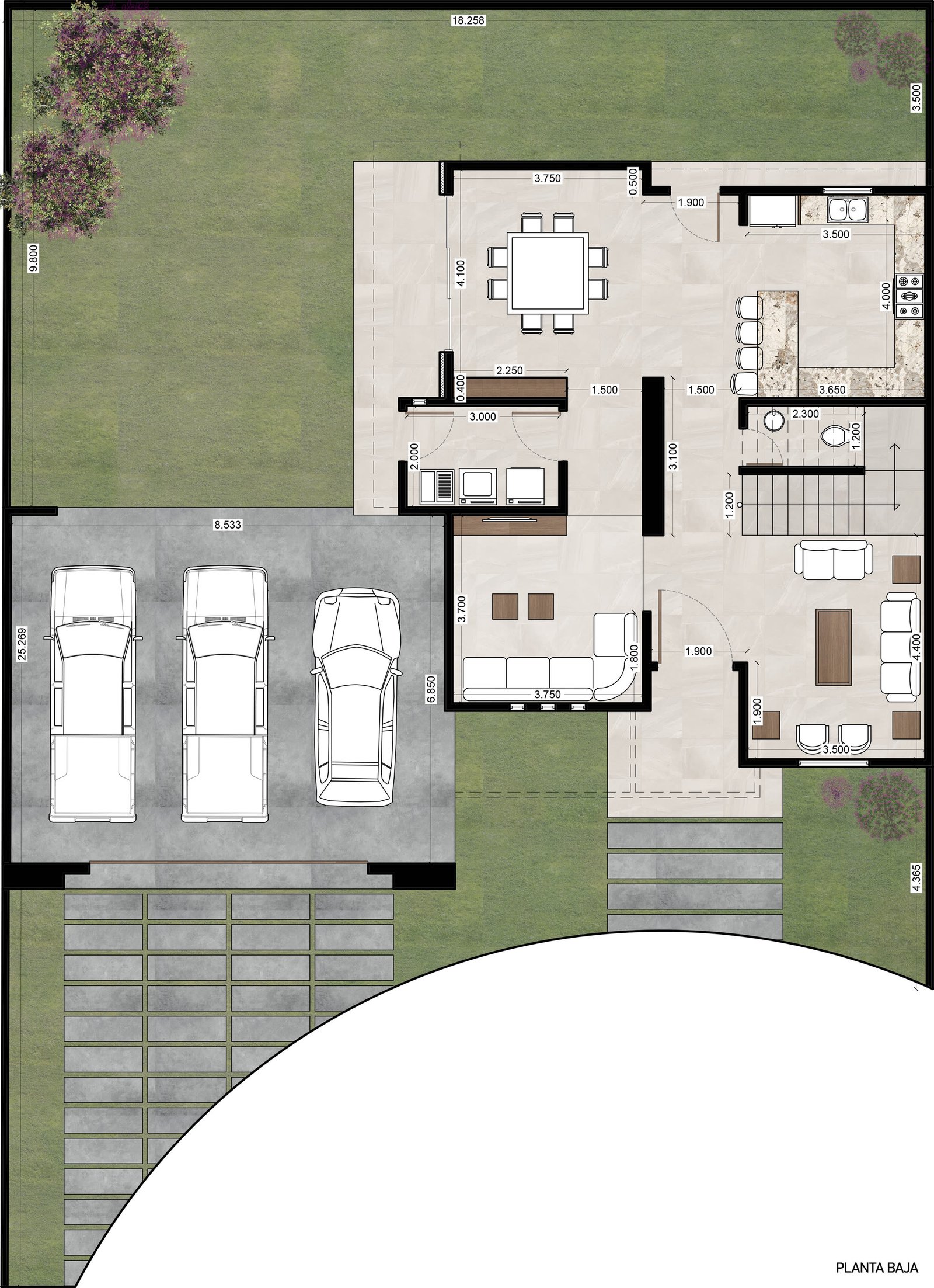 Plano arquitectónico de la Planta baja del Modelo B
